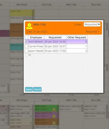 A screenshot of the Focus.net time and attendance system showing an example of the Drafting Bench functions