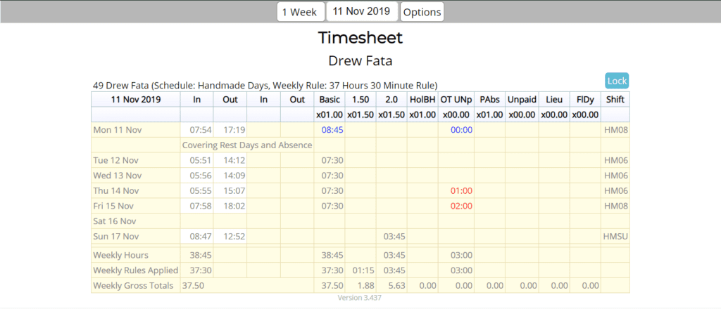 A screenshot of Timesheet Managment functionality from the Focus Time and Attendance Software