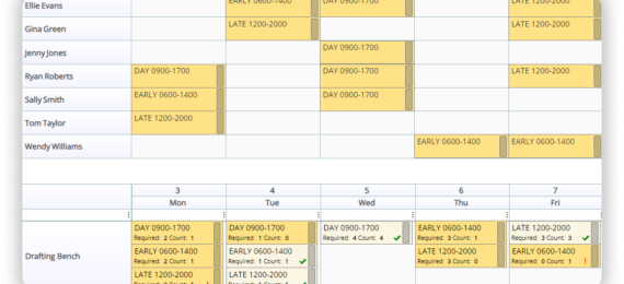 A screenshot of the Drafting Bench functionality from the Focus Time and Attendance Software