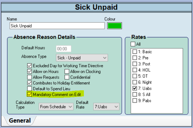 Mandatory comment on Absence Reason edit